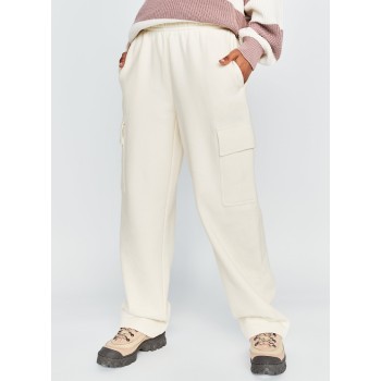 New knitted wide leg pants with side pockets for women plain fleece joggers