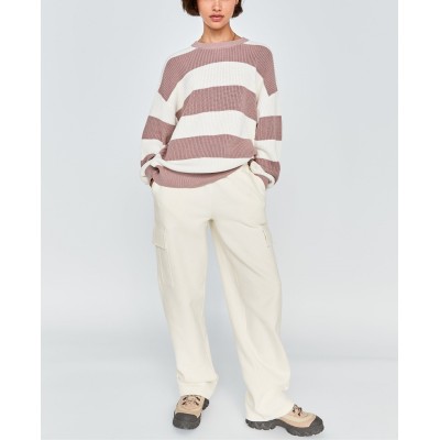 New knitted wide leg pants with side pockets for women plain fleece joggers