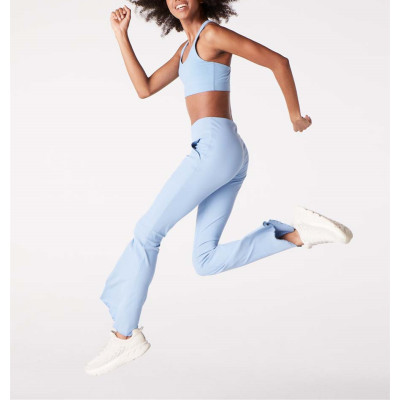 Latest ribbed flared pants open leg yoga leggings with customized logo