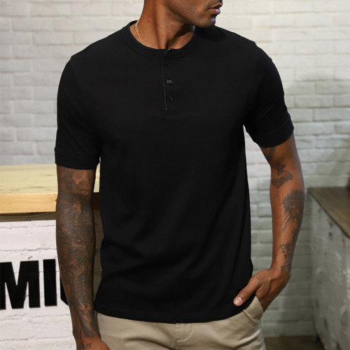 Henry collar short sleeve T-shirt wholesale summer solid color cotton half sleeve men's T-shirt