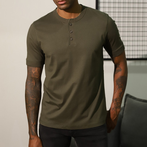 Henry collar short sleeve T-shirt wholesale summer solid color cotton half sleeve men's T-shirt