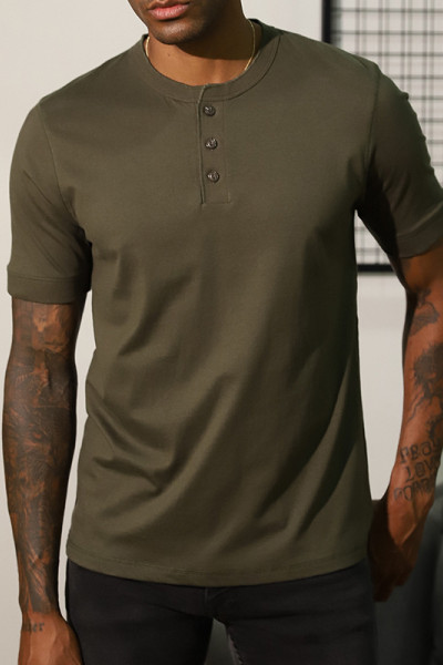 Henry collar short sleeve T-shirt wholesale summer solid color cotton half sleeve men's T-shirt