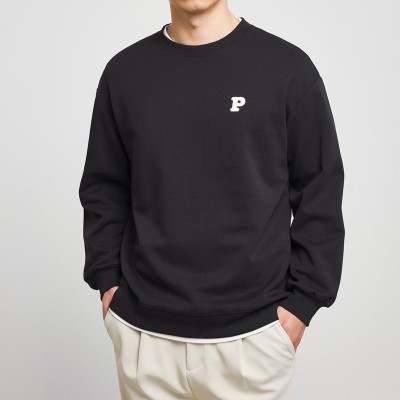 Simple letter embroidery pullover hoodie double-sided knitted crewneck casual hoodie for men