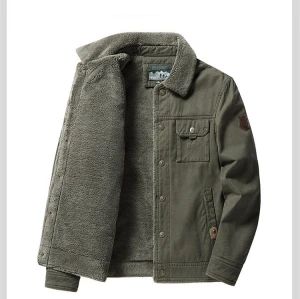 Autumn and winter washed cotton plus fleece thickened casual fashion lapel jacket jacket for men