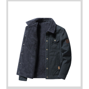 Autumn and winter washed cotton plus fleece thickened casual fashion lapel jacket jacket for men