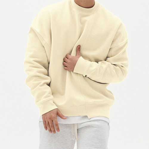 men's round neck hoodie heavy large size splicing solid color hoodie men's off shoulder men's hoodie