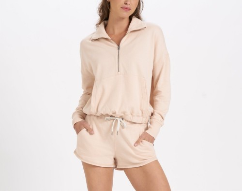 Women leisure cropped sweatshirts half-zipper hoodies