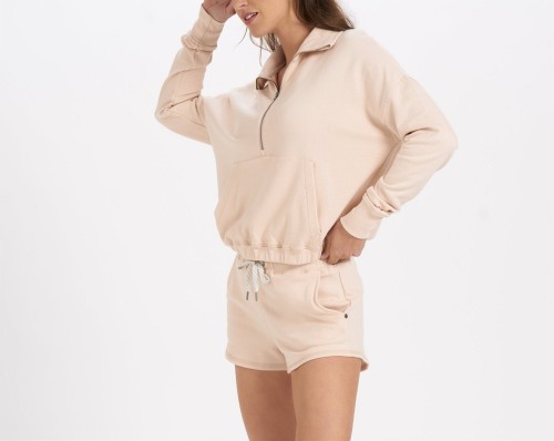 Women leisure cropped sweatshirts half-zipper hoodies