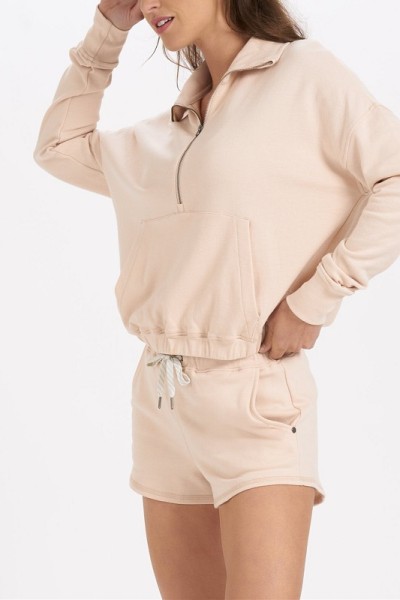 Women leisure cropped sweatshirts half-zipper hoodies