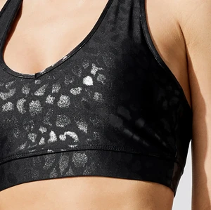 Women's Shiny Sports Bras Fitness Workout wear Padded Black Yoga Bra