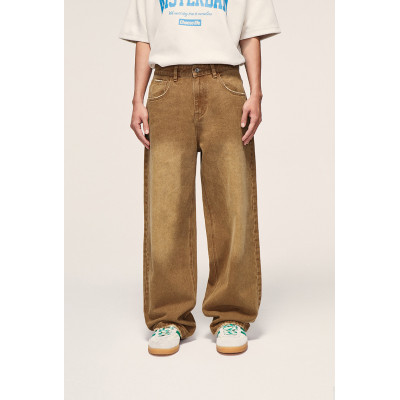 Vintage wash water worn loose jeans spring and summer wide leg pants