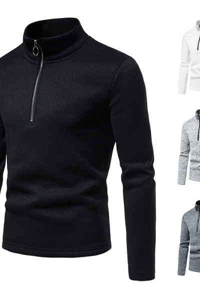 Men's hoodie door flap zipper design solid color high collar men's coat