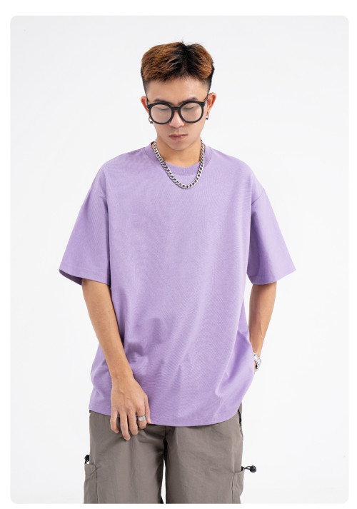 Summer cotton solid color short sleeve T-shirt loose large size men's wear