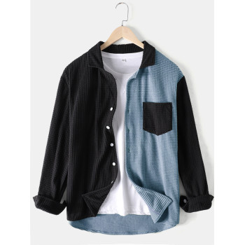 New autumn and winter men's casual color match loose corduroy long-sleeved shirt