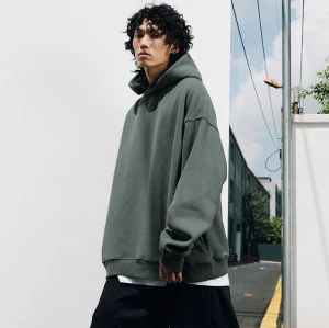 Plus fleece thickened hoodie off shoulder casual loose solid color hoodie for men
