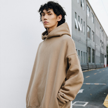 Plus fleece thickened hoodie off shoulder casual loose solid color hoodie for men