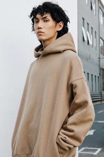 Plus fleece thickened hoodie off shoulder casual loose solid color hoodie for men
