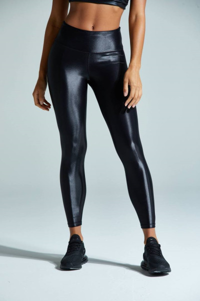 Black shimmery yoga leggings full length gym fitness tights