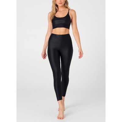 High waisted shimmery yoga capris black shiny fitness tights