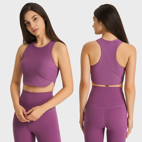 Women yoga wear Ribbed Cropped Tops,Rib-Knit tank top for women