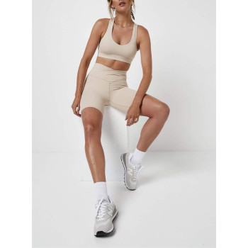 Crossover waist yoga shorts nylon spandex biker shorts