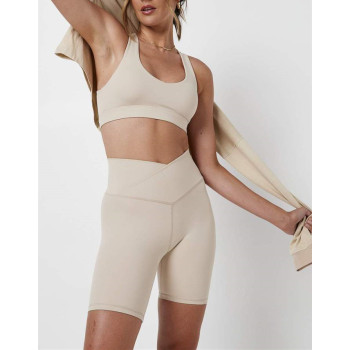 Crossover waist yoga shorts nylon spandex biker shorts