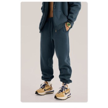 Autumn and winter solid color casual plus fleece pants hiphop dance suit hiphop bundle foot pants