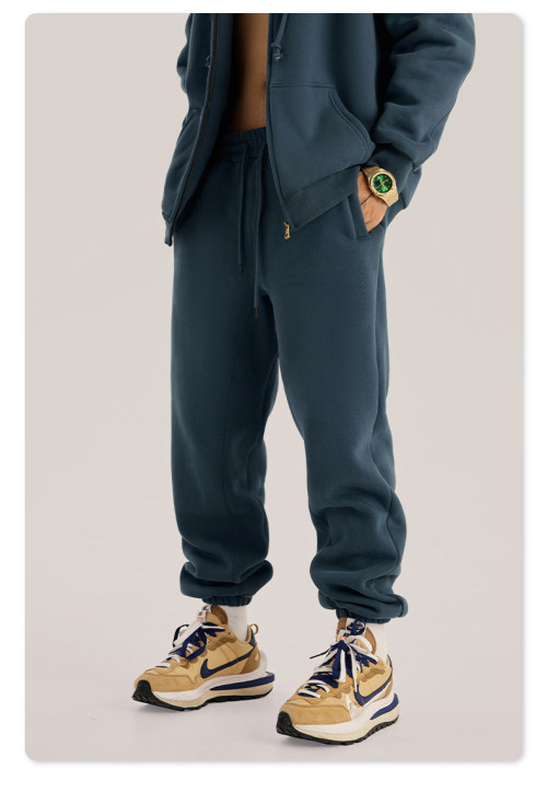 Autumn and winter solid color casual plus fleece pants hiphop dance suit hiphop bundle foot pants