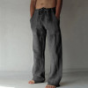 Men's casual wide leg pants net color lace-up cotton and hemp comfortable trousers
