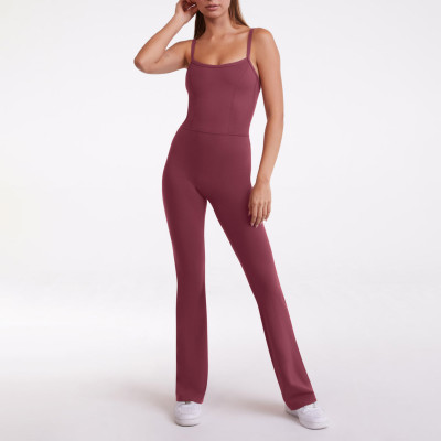 YYNJ01 Custom Sportysuit Bodysuit Women Flare Leg Opening Sexy Thin Straps Jumpsuit Manufacturer