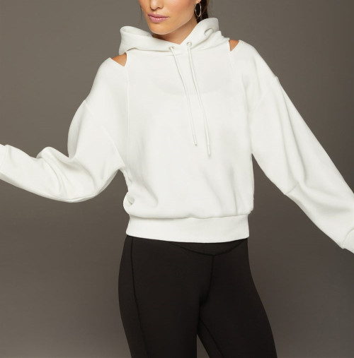 Unique front cut out hoodies for women with puff shoulders