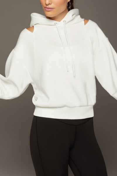 Unique front cut out hoodies for women with puff shoulders