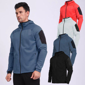 Autumn and winter hooded sports coat casual wear men's running fitness training jacket