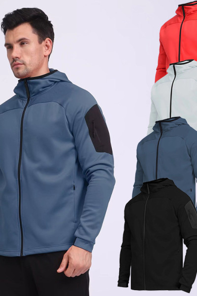 Autumn and winter hooded sports coat casual wear men's running fitness training jacket