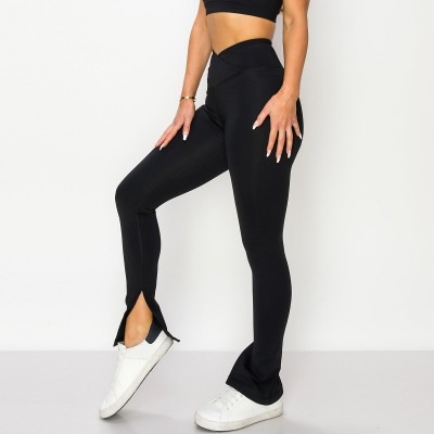 High quality women's stretchy open leg pants slit yoga leggings