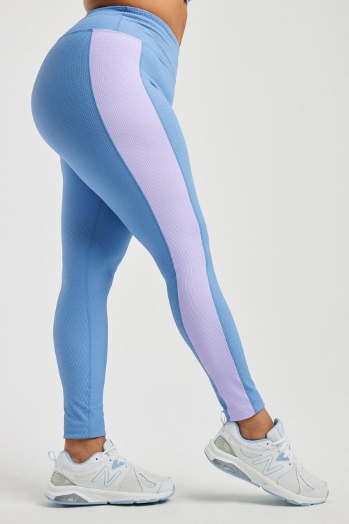 High waisted patchwork yoga leggings with side stripes