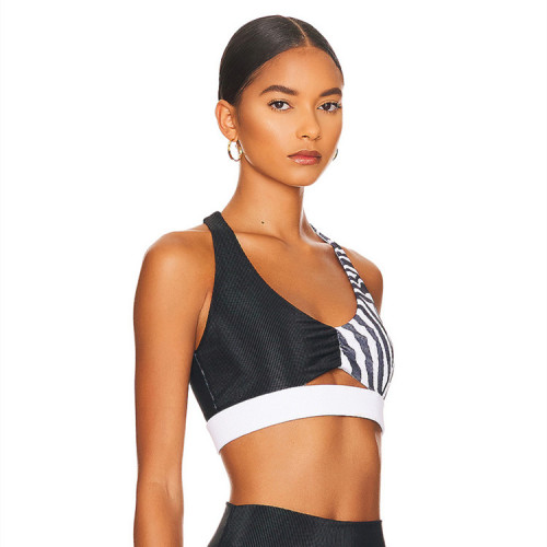 Medium Support yoga bra, Ribbed sports bra, Removable Cups Workout Bra.