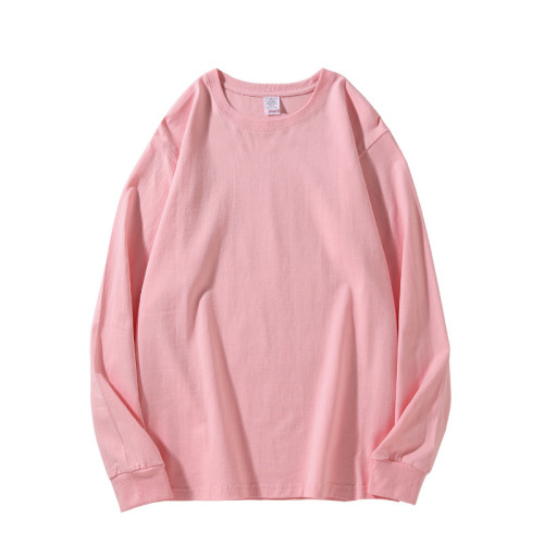 250g heavy solid color long-sleeved T-shirt autumn crew neck pure cotton top loose men's trend