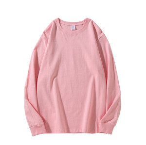 250g heavy solid color long-sleeved T-shirt autumn crew neck pure cotton top loose men's trend