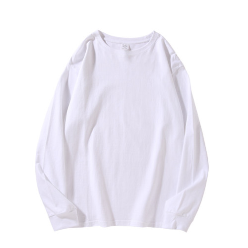 250g heavy solid color long-sleeved T-shirt autumn crew neck pure cotton top loose men's trend