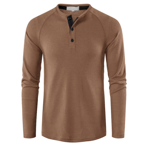 Autumn and winter men's T-shirt Henry men's solid color long-sleeved T-shirt