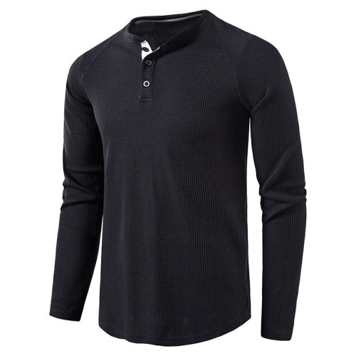 Autumn and winter men's T-shirt Henry men's solid color long-sleeved T-shirt