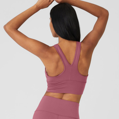 Womens Ruched Sports Bra Racerback Longline Yoga Bra ,Crop Tank Top