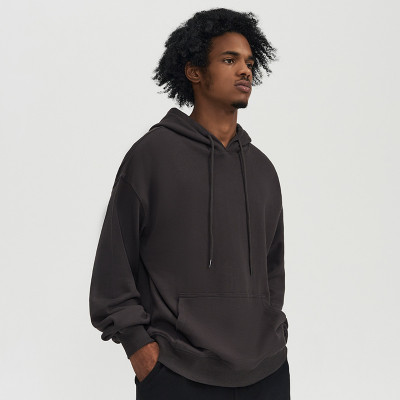 autumn/winter 370g hooded fleece male popular logo pure color loose unlined men sweatshirt