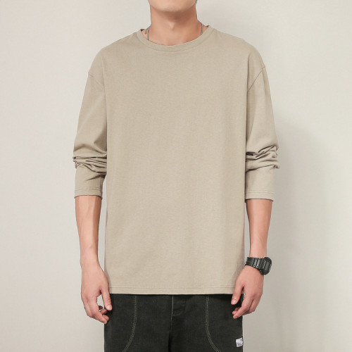 Cotton men's long-sleeved T-shirt 2023 spring trend loose pure colors sweatshirt men on clothes