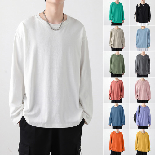 Cotton men's long-sleeved T-shirt 2023 spring trend loose pure colors sweatshirt men on clothes