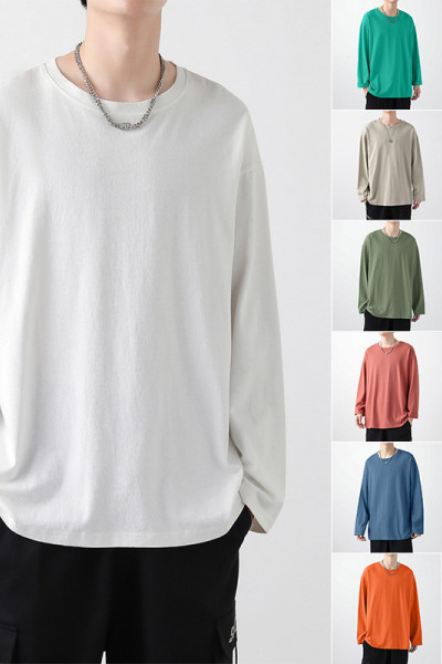 Cotton men's long-sleeved T-shirt 2023 spring trend loose pure colors sweatshirt men on clothes