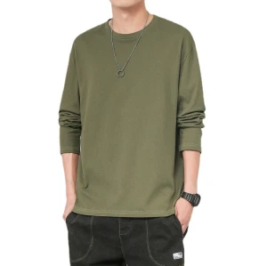 Cotton men's long-sleeved T-shirt 2023 spring trend loose pure colors sweatshirt men on clothes