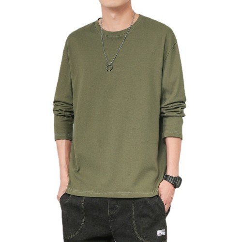 Cotton men's long-sleeved T-shirt 2023 spring trend loose pure colors sweatshirt men on clothes