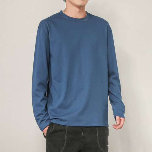 Cotton men's long-sleeved T-shirt 2023 spring trend loose pure colors sweatshirt men on clothes